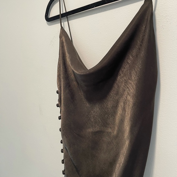 Zara Satin Lingerie Style Dress in Olive Green - Picture 8 of 11